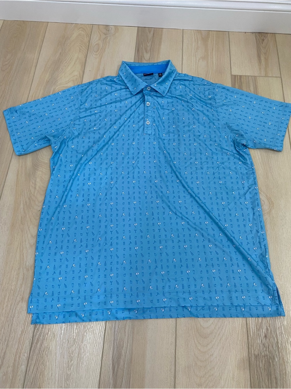 FootJoy Polo Shirt Mens 2XL Blue Golf 19th Hole Drinks Coktails Performance